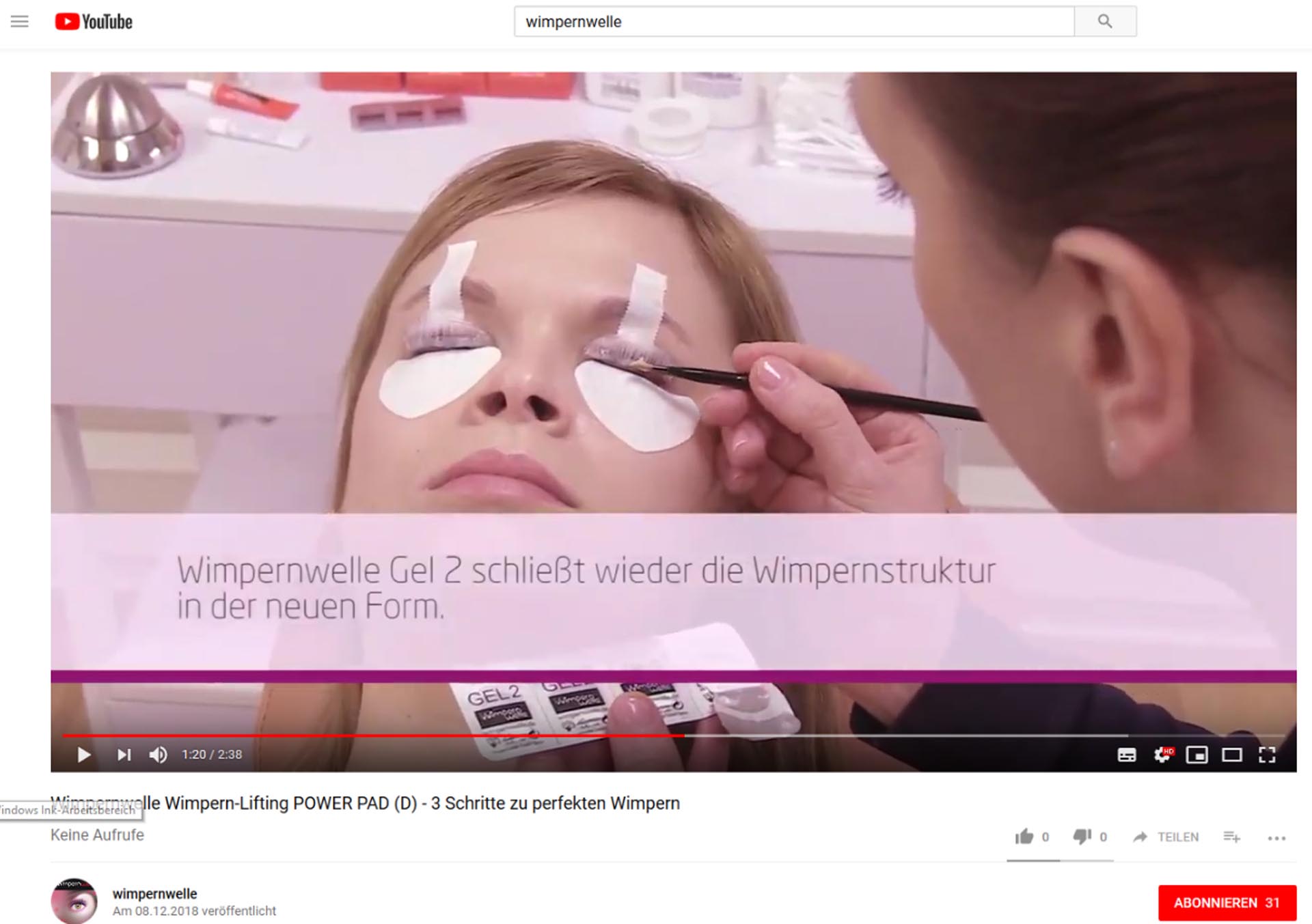 Wimpernwelle auf YouTube